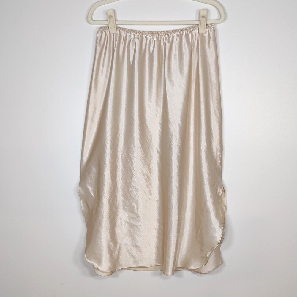 Vintage Perfectform Slip Skirt Satin Cream Midi Elastic Waist 2X